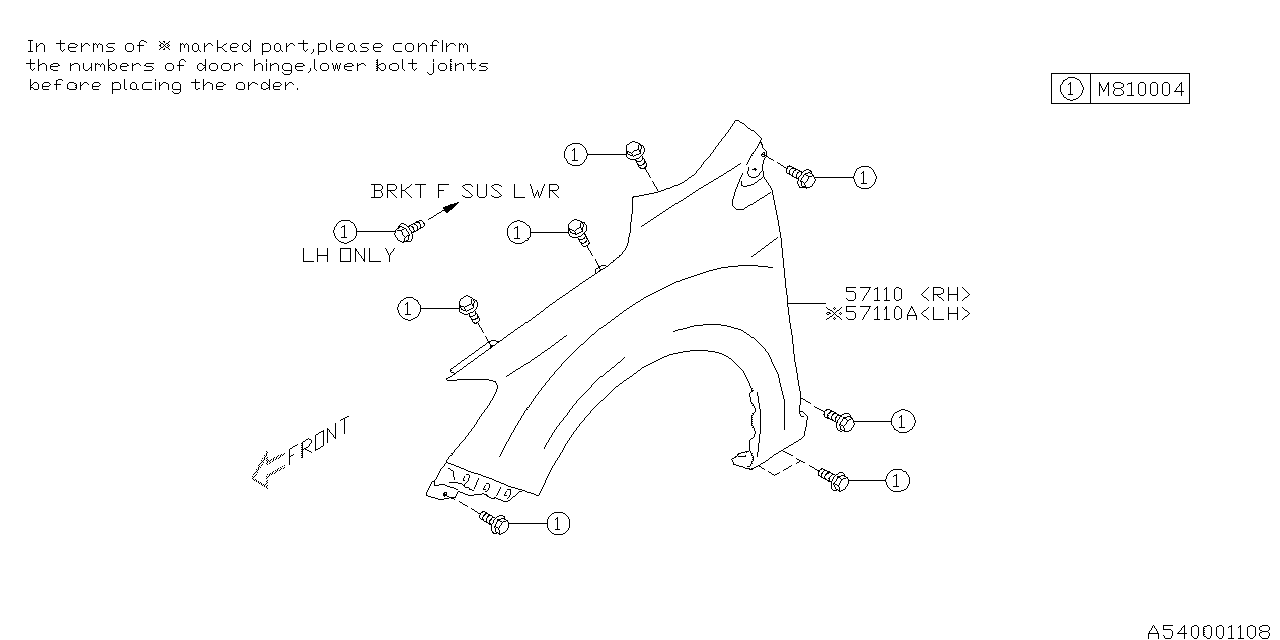 Diagram FENDER for your 2015 Subaru Impreza  SPORT LIMITED w/EyeSight WAGON 