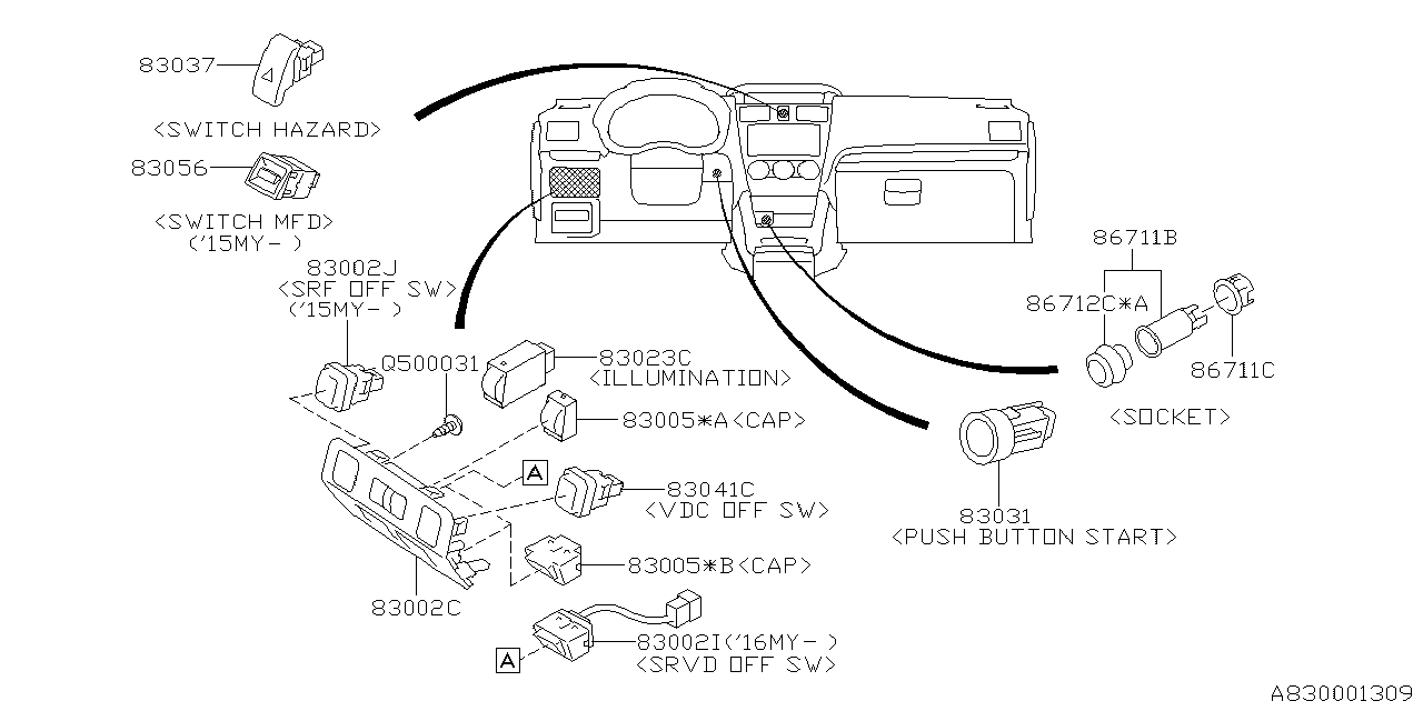 Diagram SWITCH (INSTRUMENTPANEL) for your 2009 Subaru Forester  X 