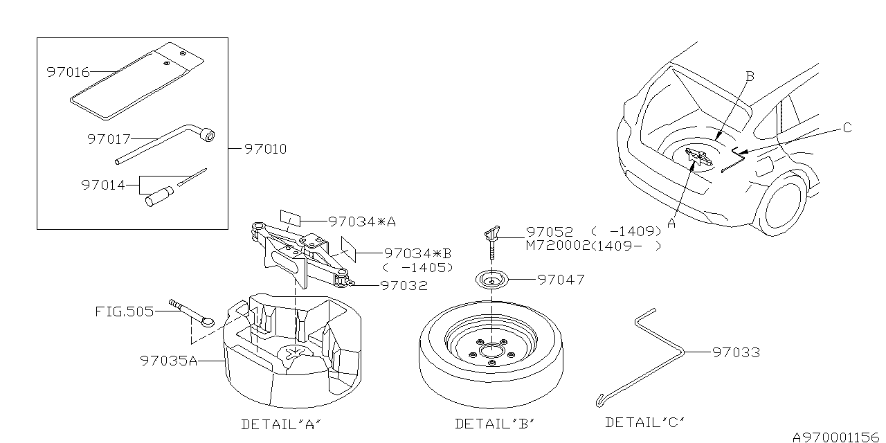 Diagram TOOL KIT & JACK for your 1994 Subaru Impreza   