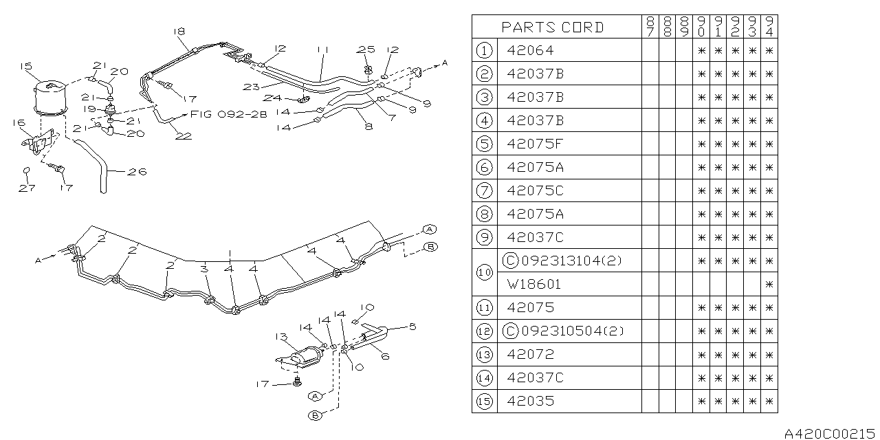 Diagram FUEL PIPING for your 1993 Subaru Impreza   