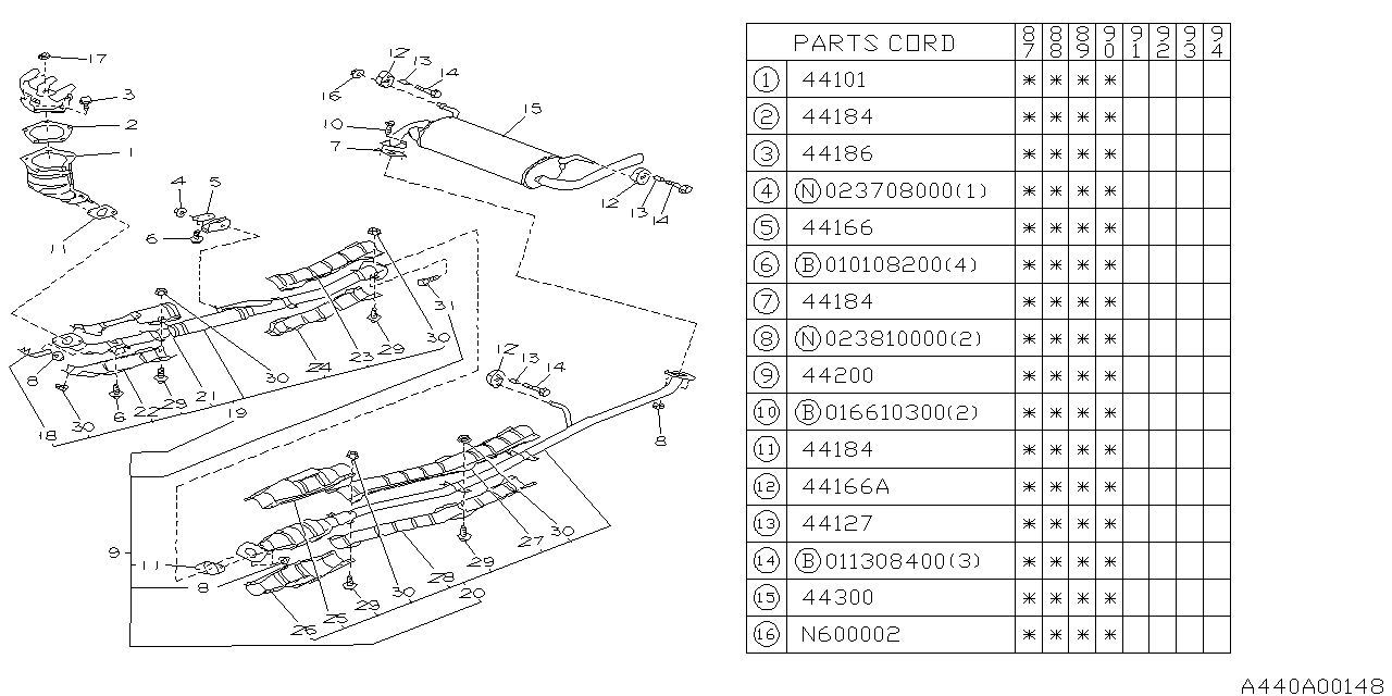 Diagram EXHAUST for your 1999 Subaru Legacy   