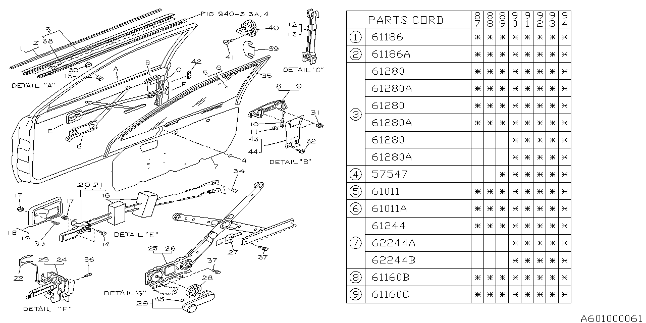 FRONT DOOR PARTS (GLASS & REGULATOR) Diagram