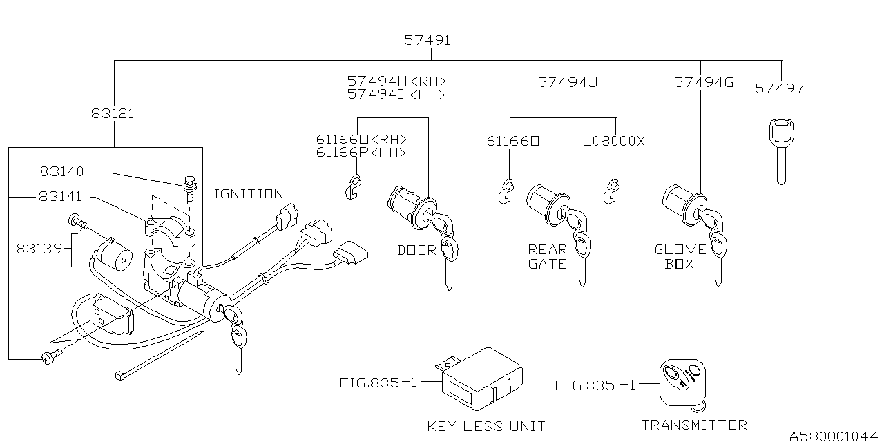 Diagram KEY KIT & KEY LOCK for your Subaru