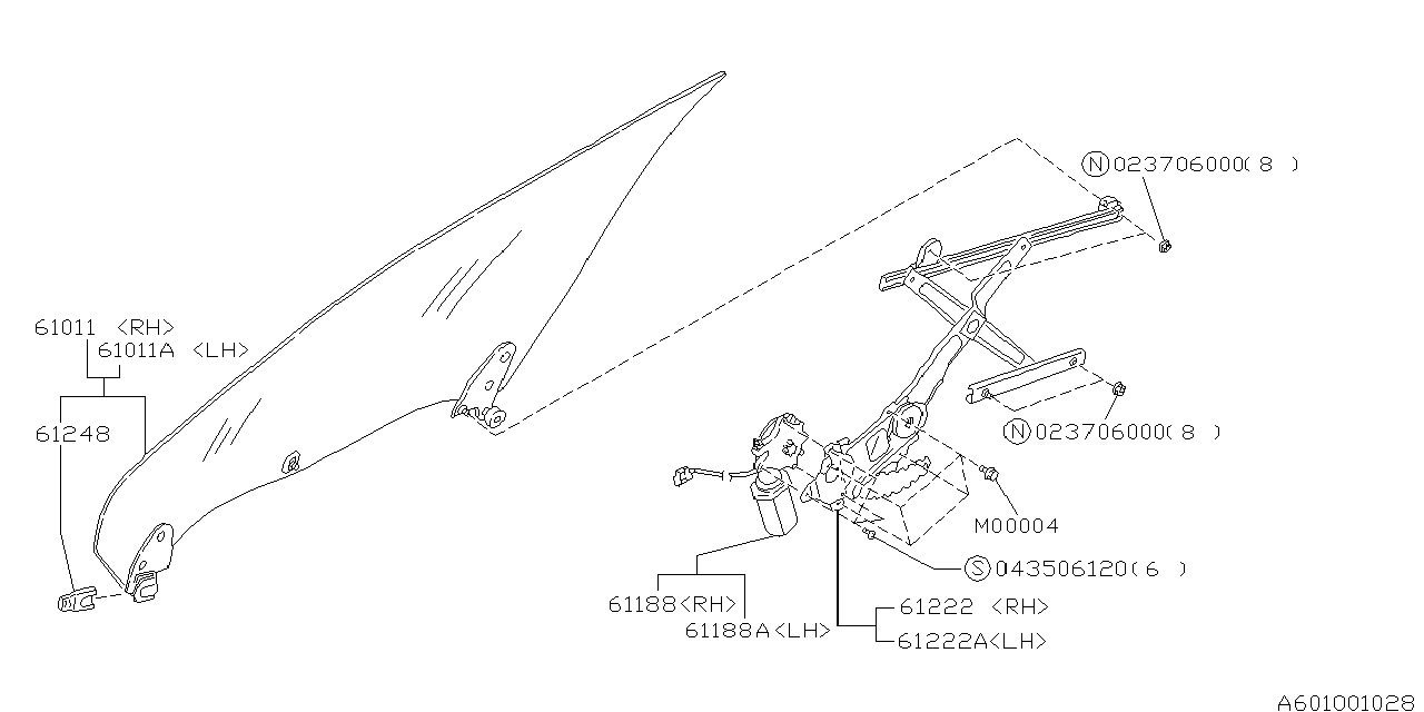 Diagram FRONT DOOR PARTS (GLASS & REGULATOR) for your Subaru Forester  