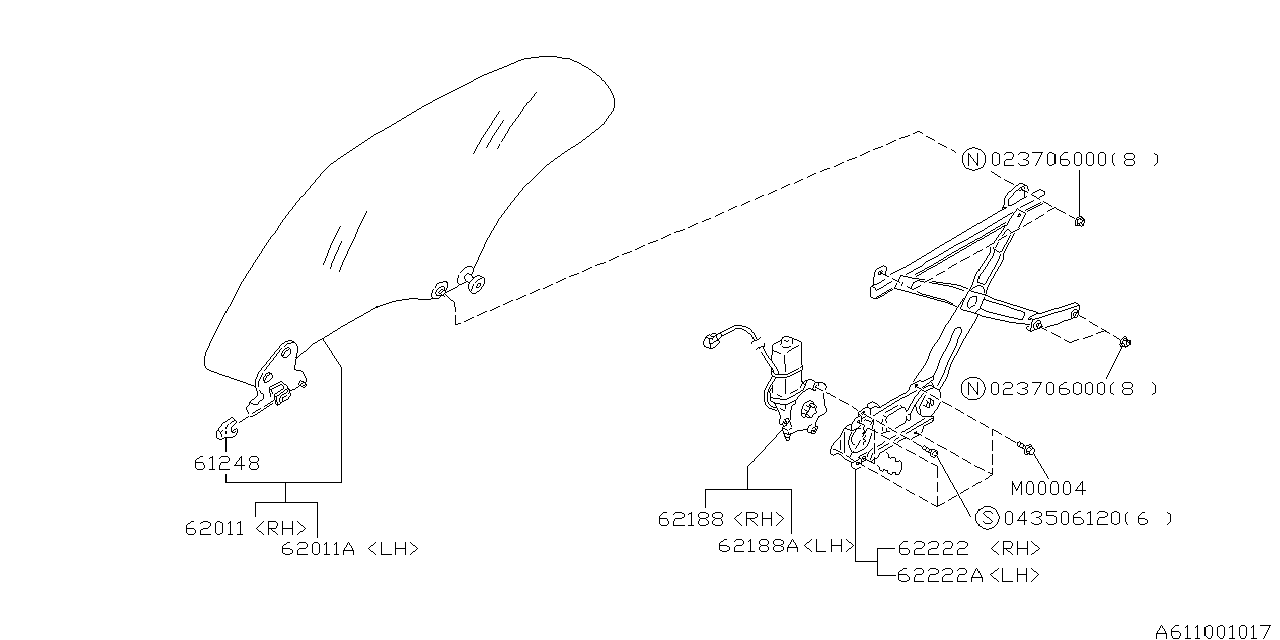 Diagram REAR DOOR PARTS (GLASS & REGULATOR) for your 2019 Subaru Outback   