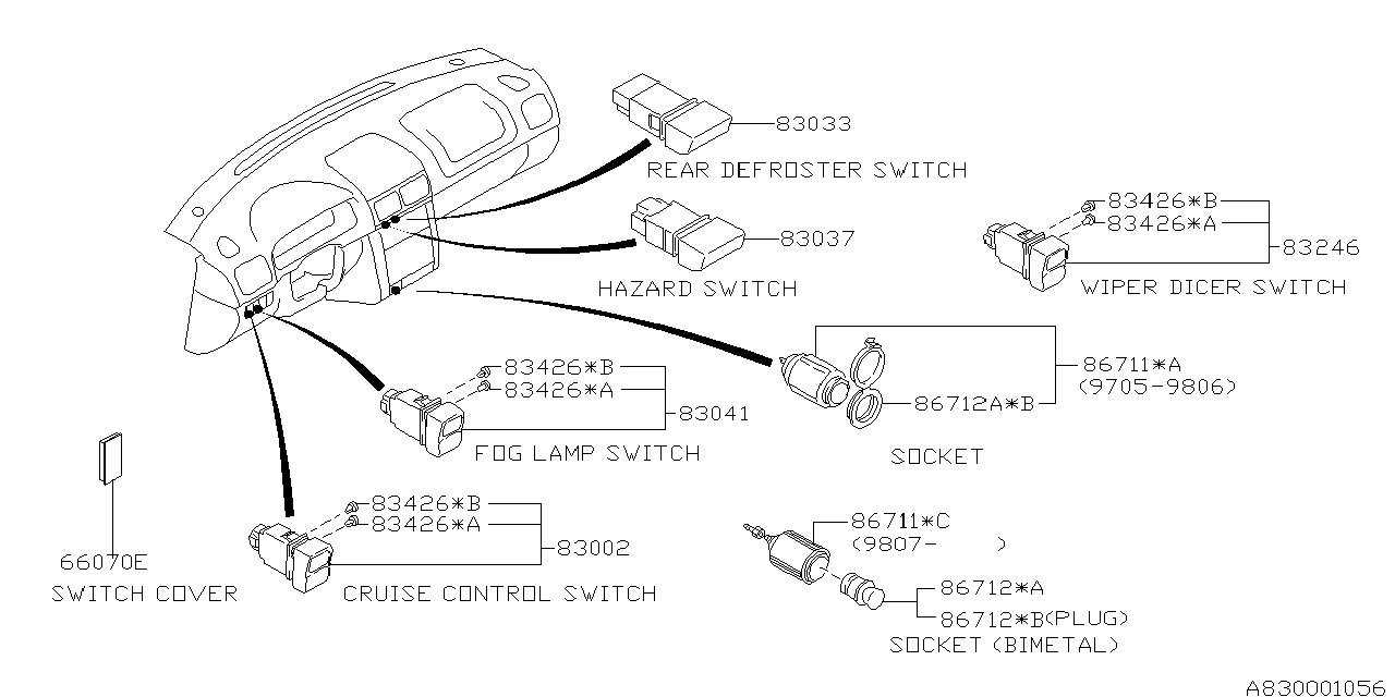 Diagram SWITCH (INSTRUMENTPANEL) for your Subaru