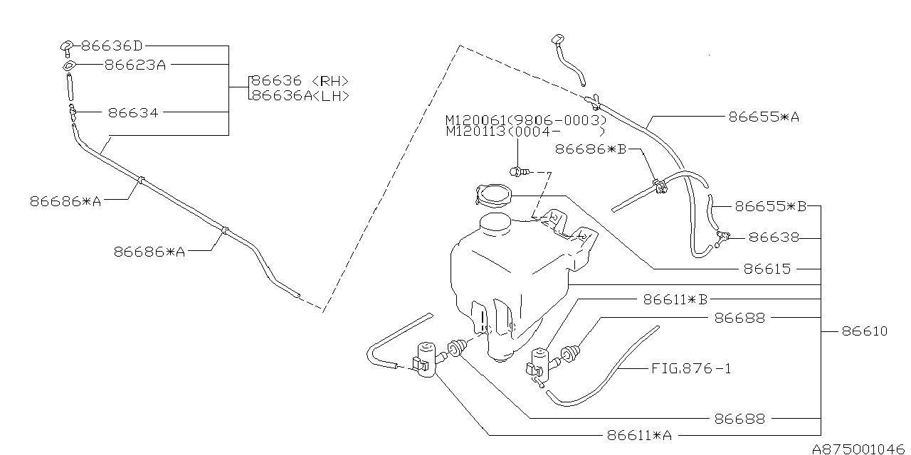 Diagram WINDSHIELD WASHER for your 1998 Subaru Forester   