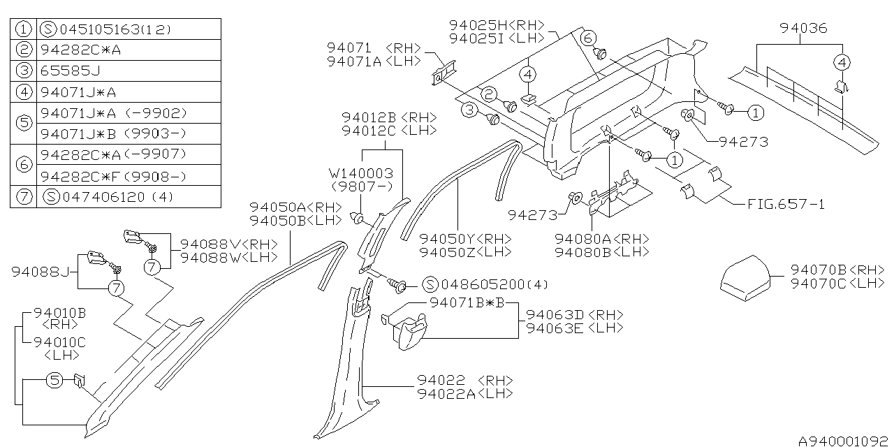 Diagram INNER TRIM for your 1998 Subaru Forester 2.5L AT  