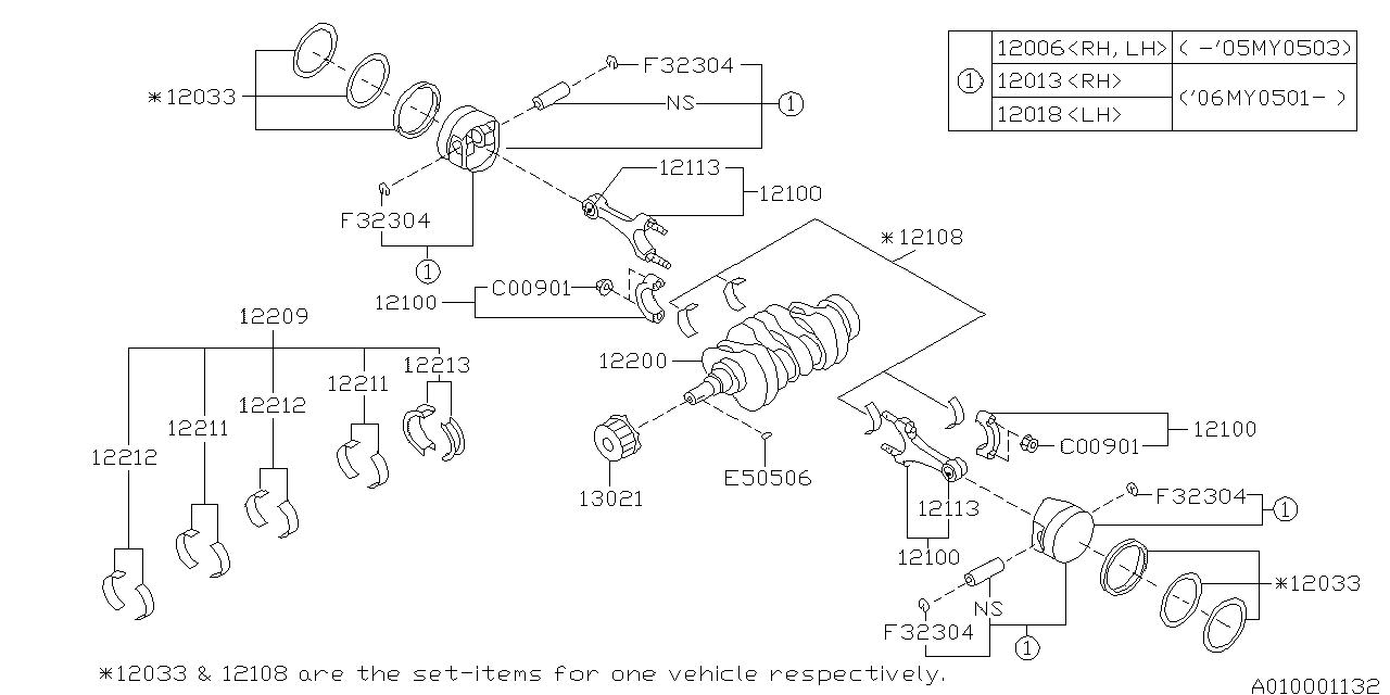 Diagram PISTON & CRANKSHAFT for your 2013 Subaru Impreza  Premium Plus Sedan 