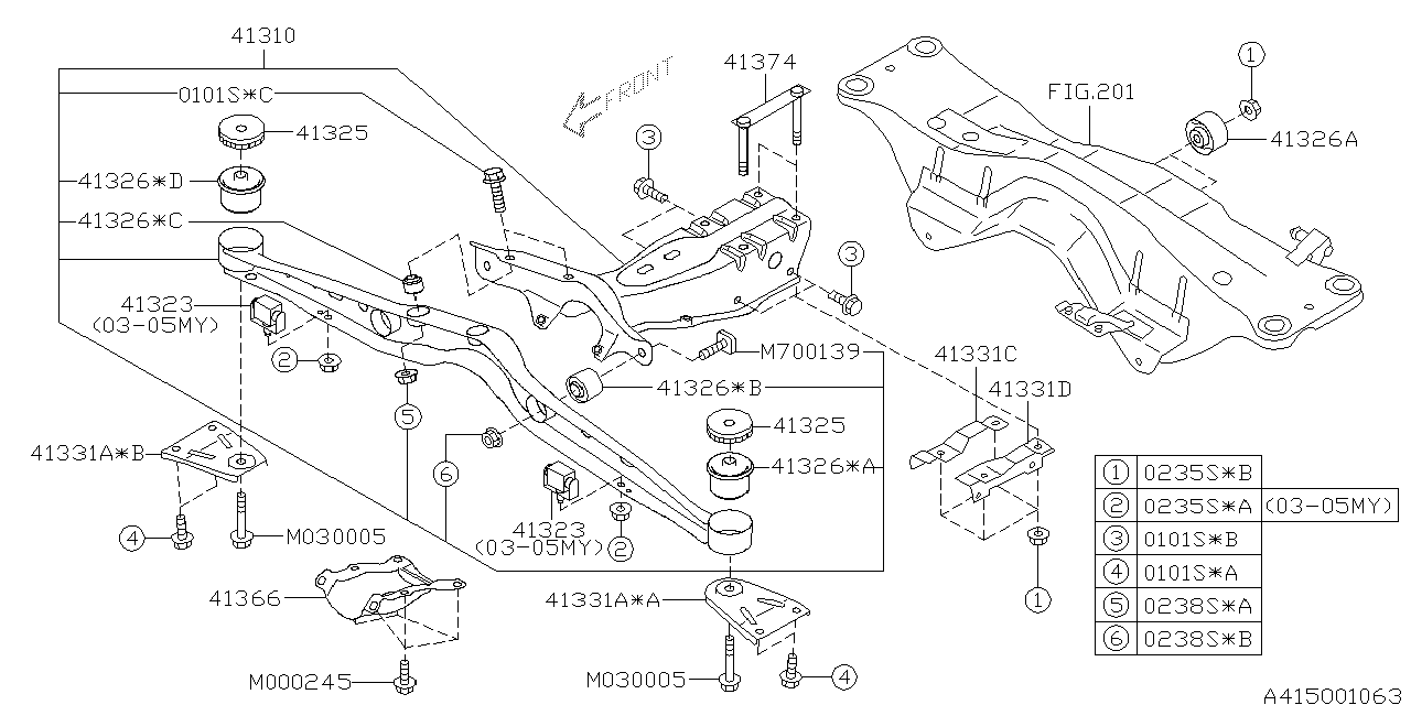 Diagram DIFFERENTIAL MOUNTING for your 1999 Subaru Impreza   