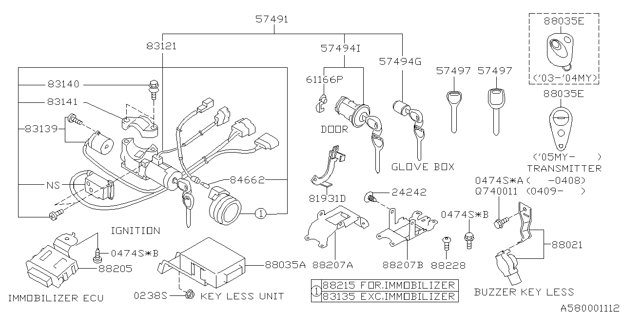 Diagram KEY KIT & KEY LOCK for your 2003 Subaru Forester  XS 