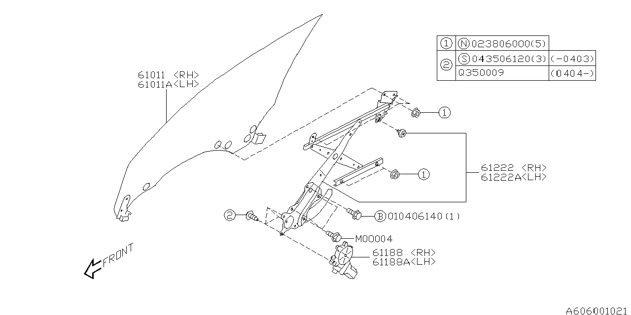 Diagram DOOR PARTS (GLASS & REGULATOR) for your 2003 Subaru Impreza   