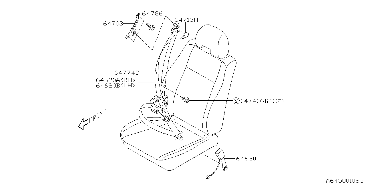 Diagram FRONT SEAT BELT for your 2020 Subaru Impreza   