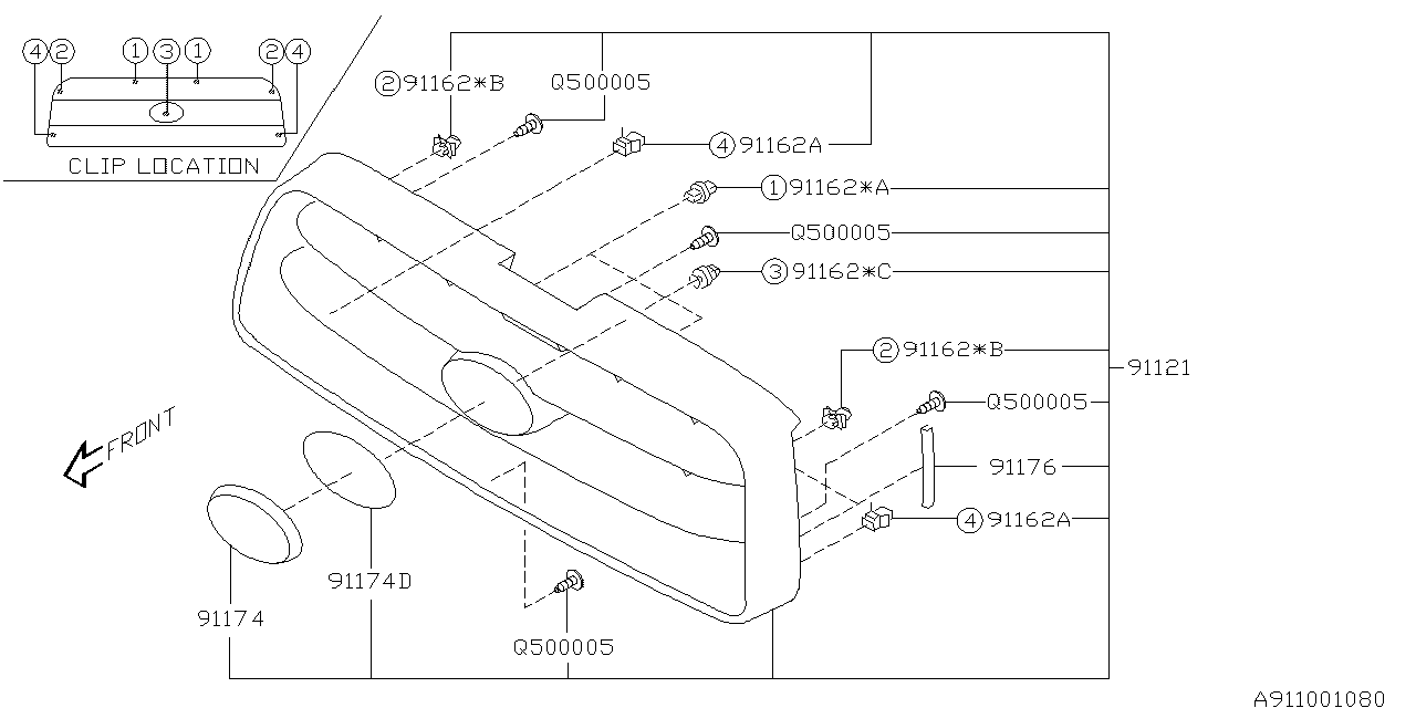 Diagram FRONT GRILLE for your 2003 Subaru STI   