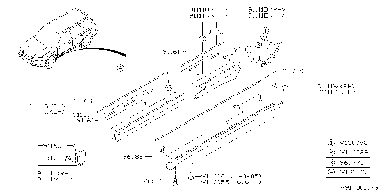 Diagram OUTER GARNISH for your 2012 Subaru Impreza 2.0L CVT Premium Sedan 