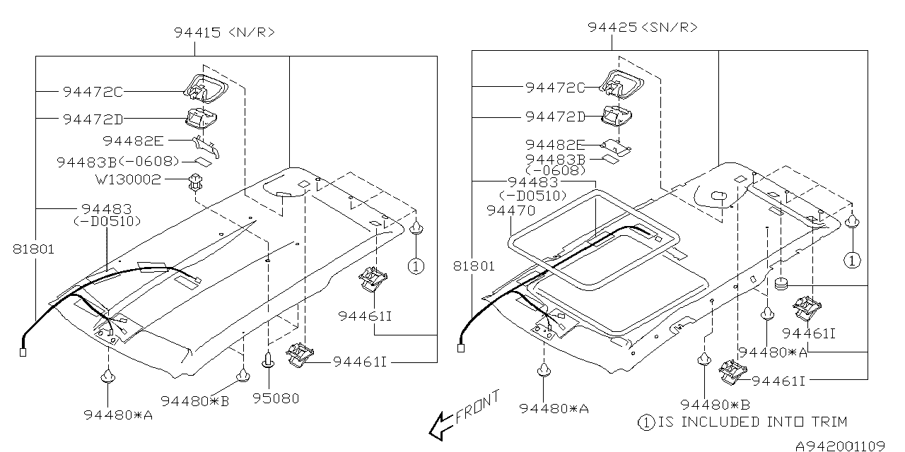 Diagram ROOF TRIM for your 2010 Subaru Legacy  R Sedan 