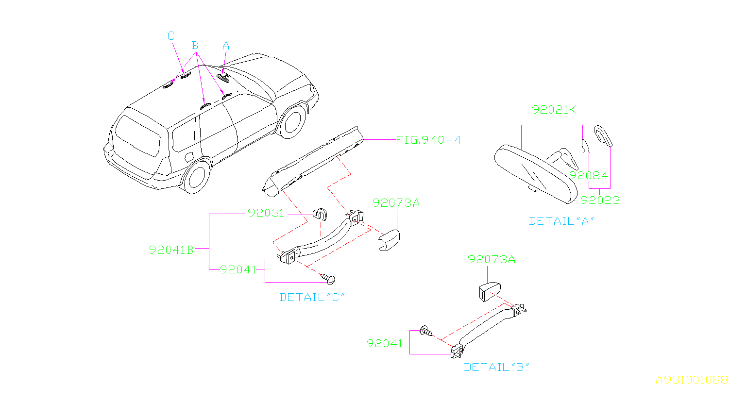 Subaru Forester Interior Rear View Mirror (Inner) 92039SA001 Bel