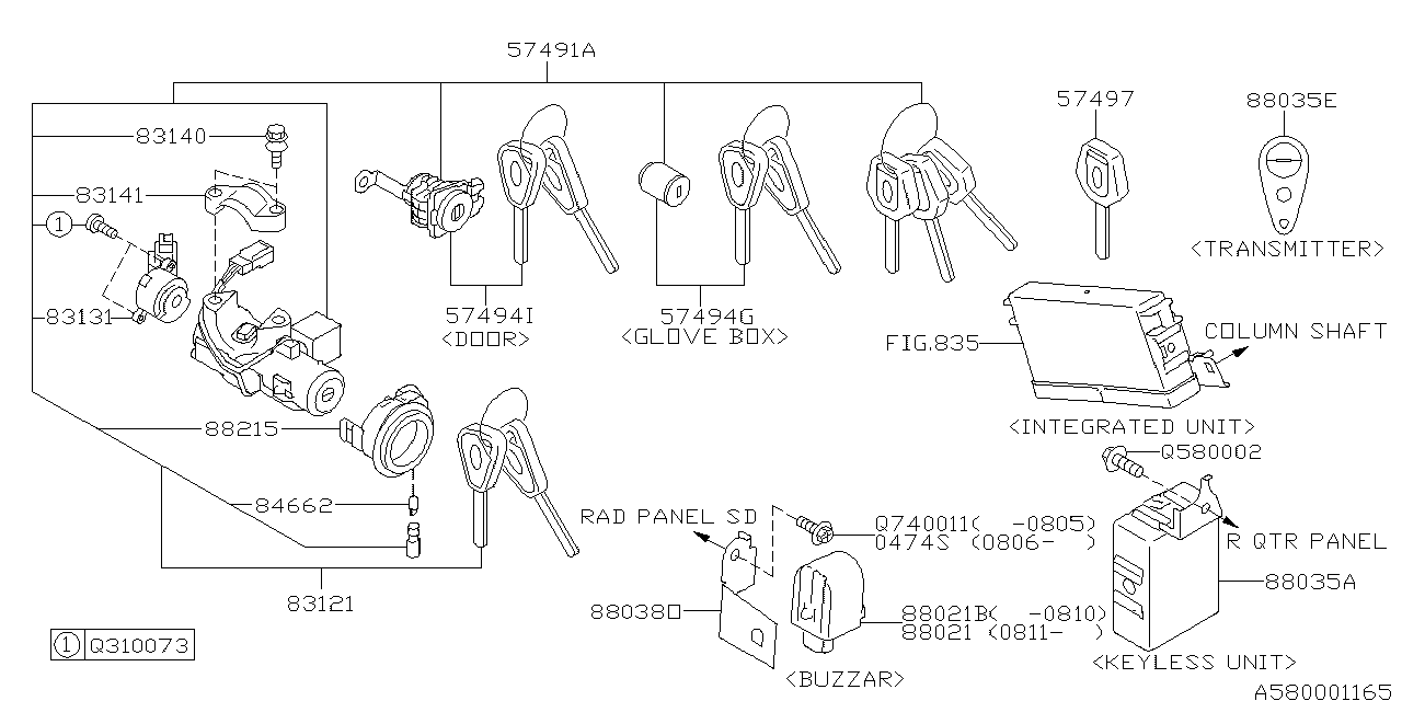 Diagram KEY KIT & KEY LOCK for your 2011 Subaru Forester   