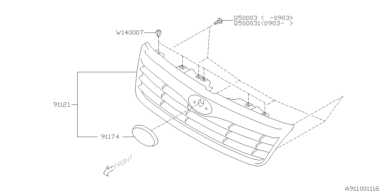 Diagram FRONT GRILLE for your 2008 Subaru Tribeca   