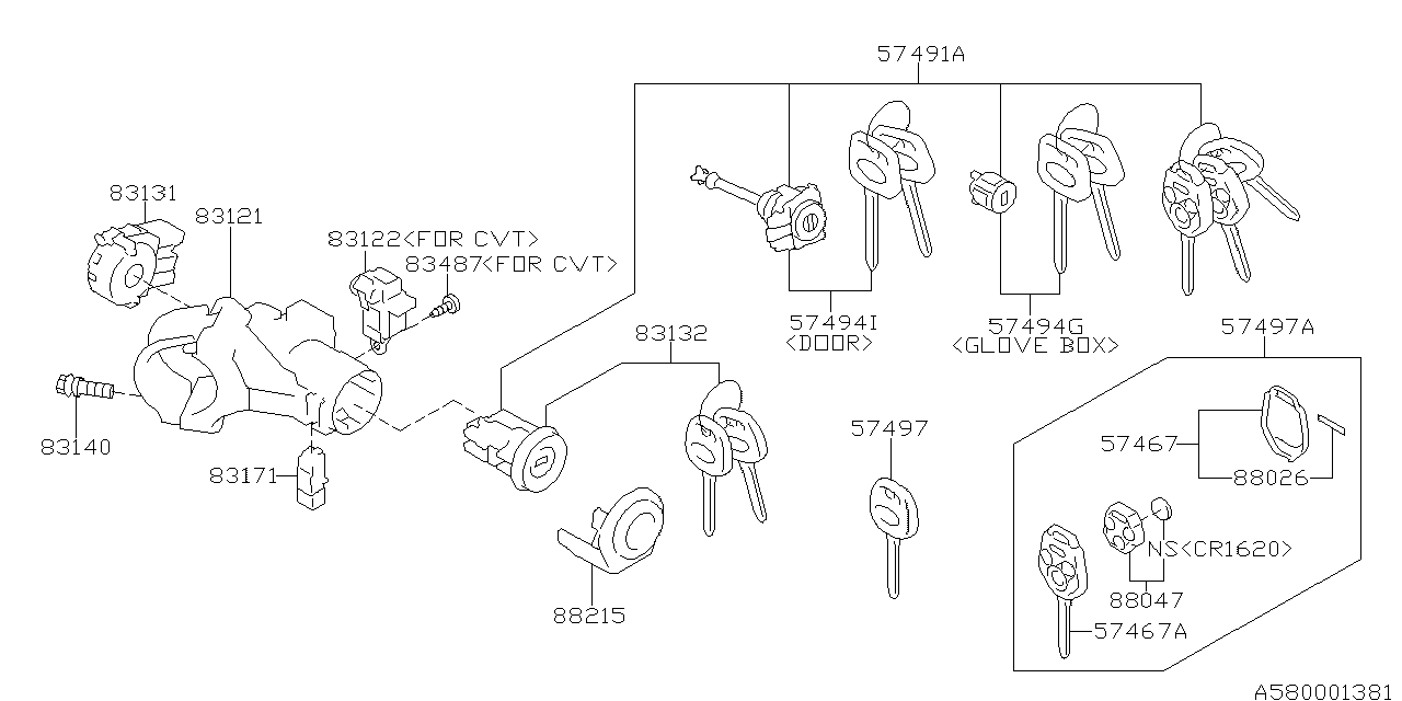 Diagram KEY KIT & KEY LOCK for your 2018 Subaru Impreza  Limited Wagon 