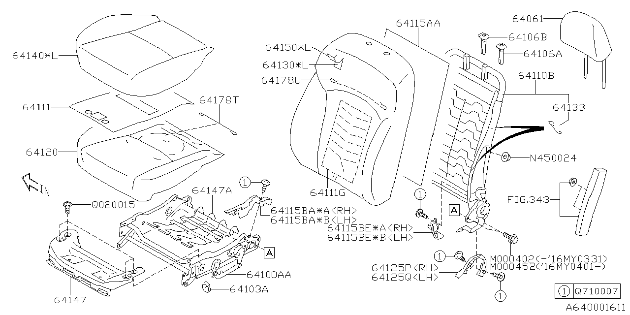 Diagram FRONT SEAT for your 2019 Subaru Outback 3.6L  