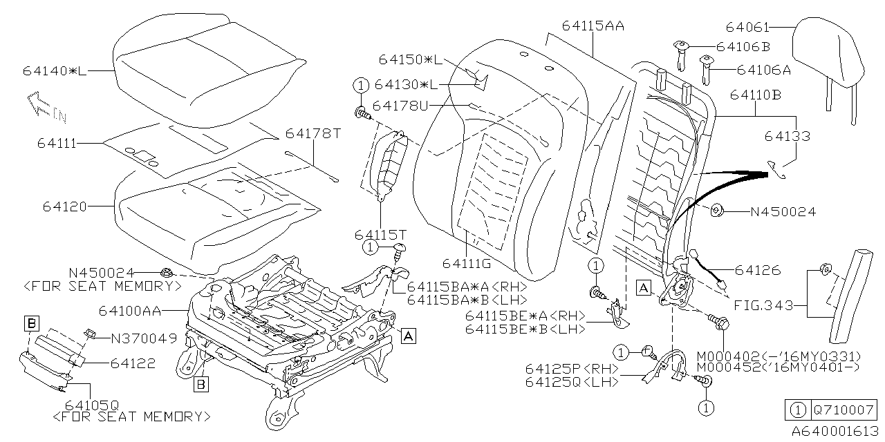 Diagram FRONT SEAT for your 2019 Subaru Outback 3.6L  