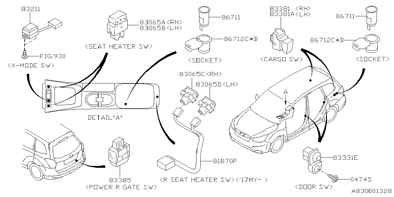 Diagram SWITCH (INSTRUMENTPANEL) for your 2009 Subaru WRX SS SEDAN  