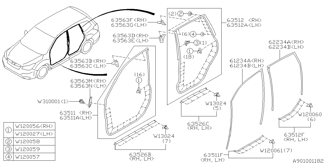 Diagram WEATHER STRIP for your Subaru Tribeca  