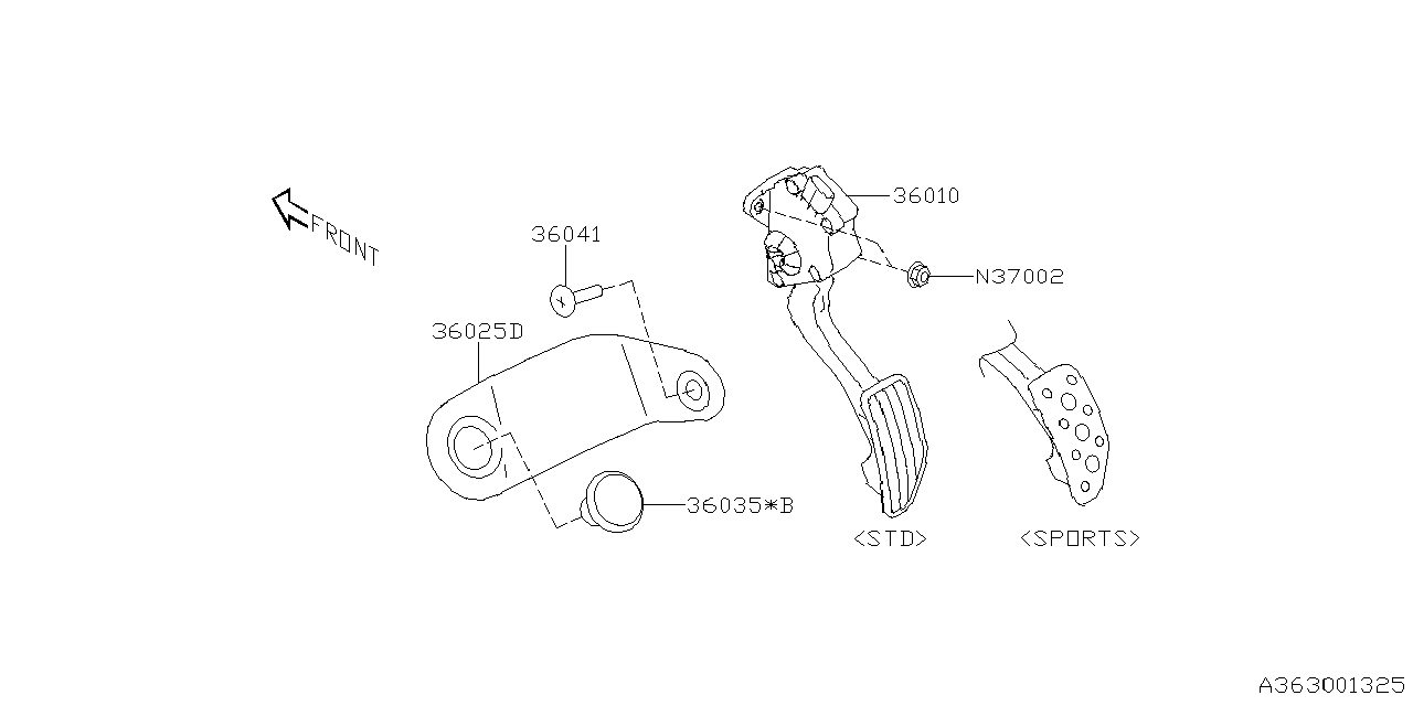 Diagram PEDAL SYSTEM for your 2006 Subaru WRX 2.5L TURBO 5MT WAGON 