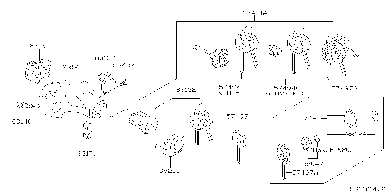 Diagram KEY KIT & KEY LOCK for your 2004 Subaru Forester 2.5L MT X LL Bean 