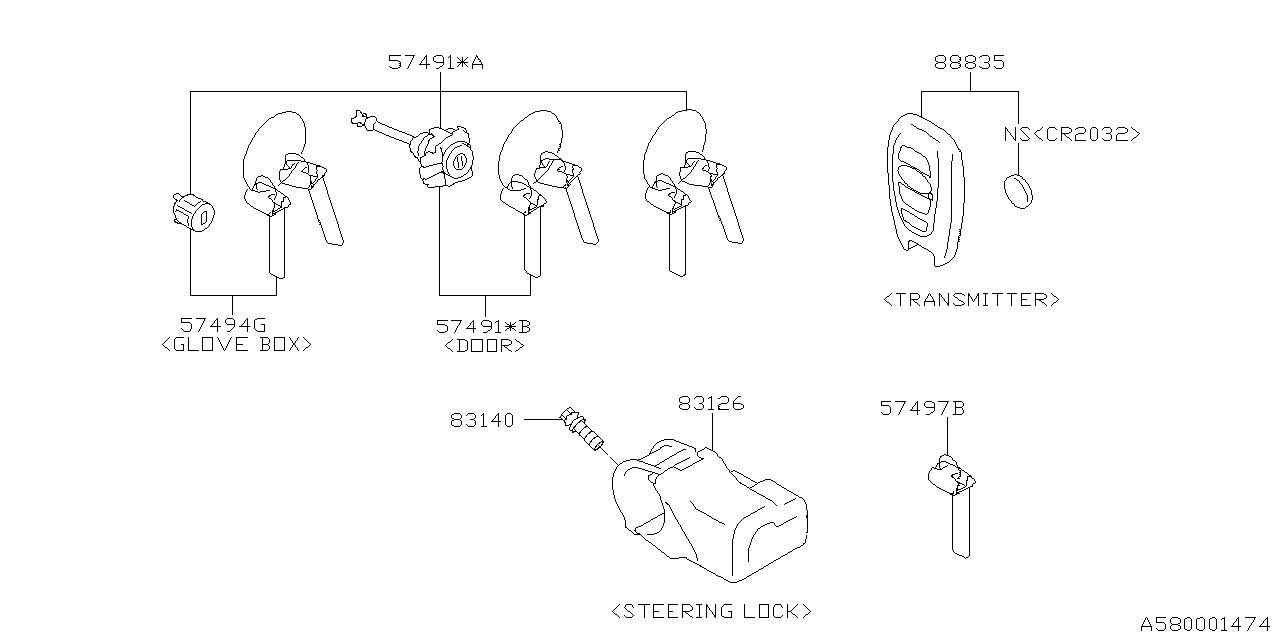 Diagram KEY KIT & KEY LOCK for your Subaru