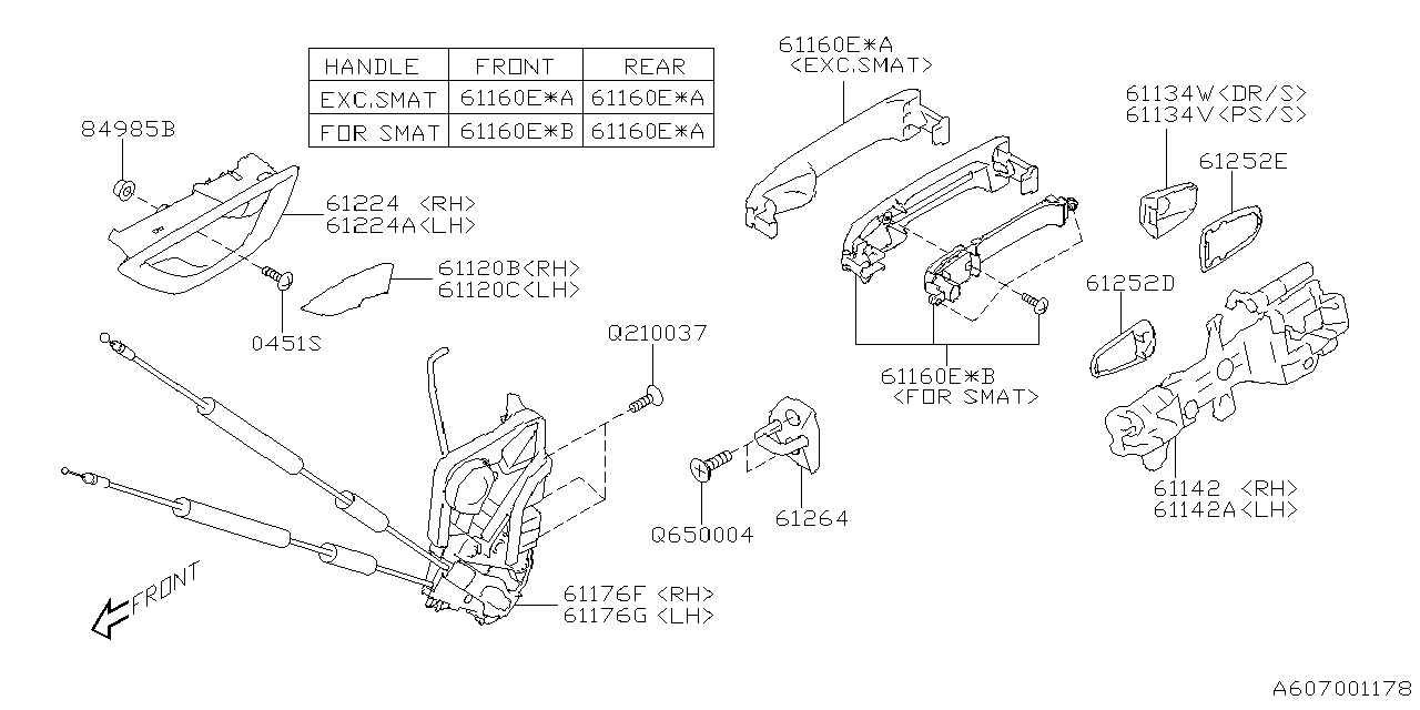 Diagram DOOR PARTS (LATCH & HANDLE) for your 2010 Subaru WRX   