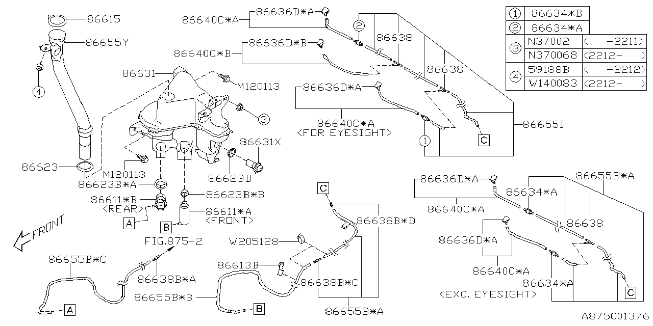 Diagram WINDSHIELD WASHER for your Subaru Impreza  EYESIGHT WAGON