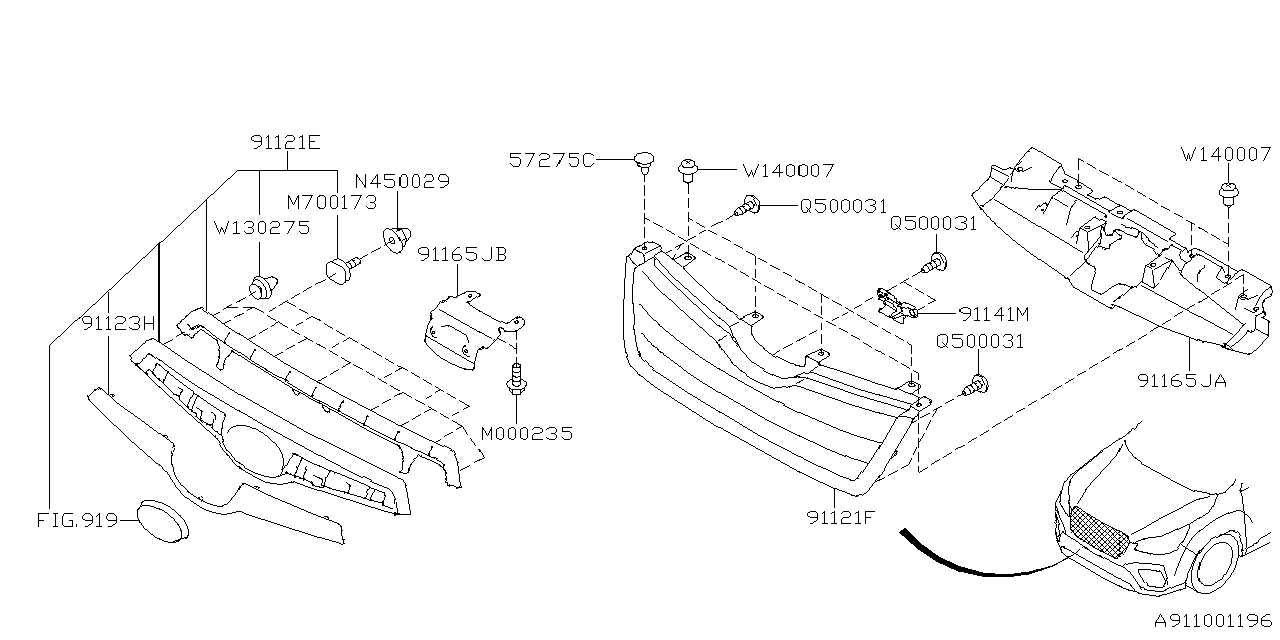 Diagram FRONT GRILLE for your Subaru Forester  