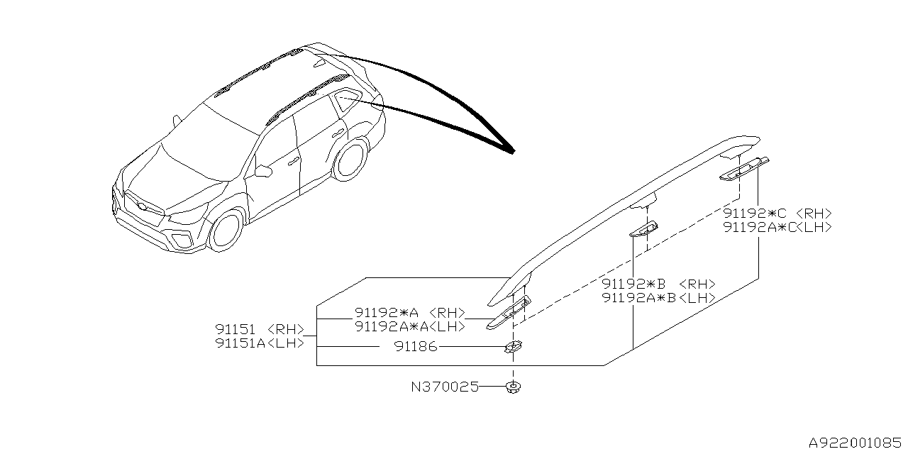 Diagram ROOF RAIL for your 2000 Subaru Impreza   