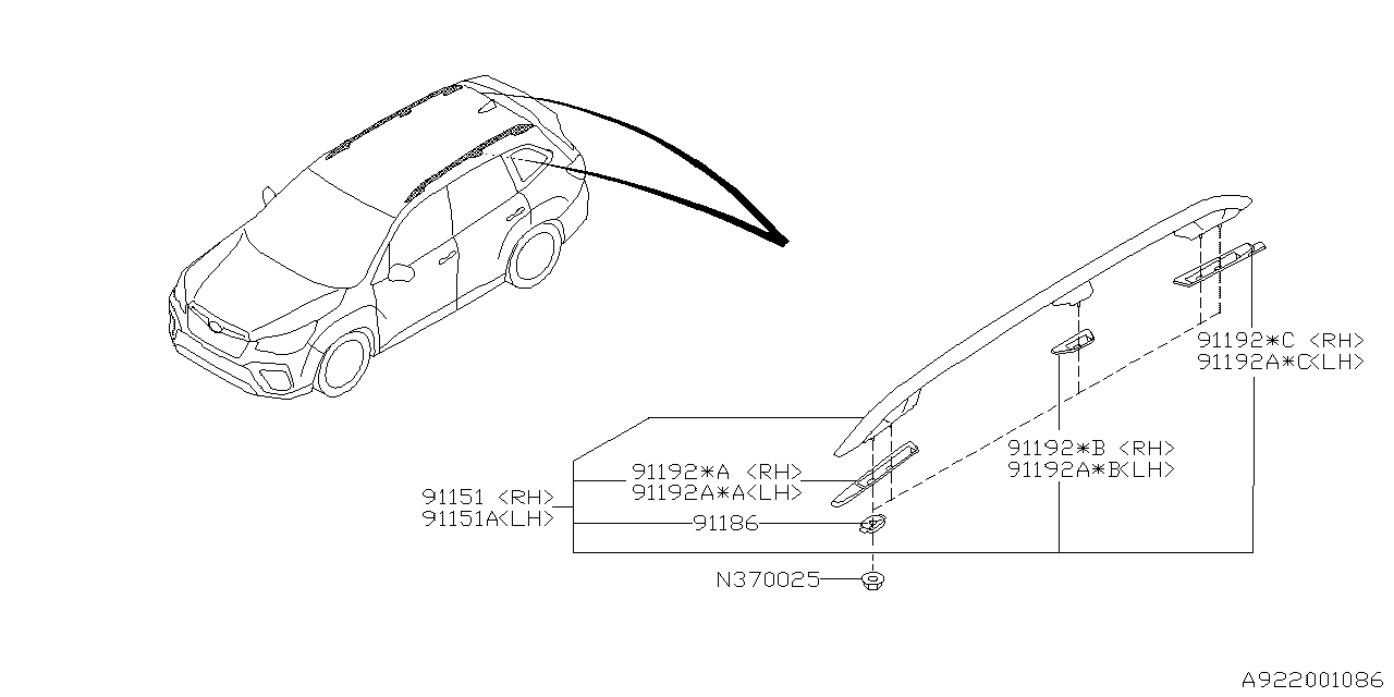 Diagram ROOF RAIL for your 2000 Subaru Impreza   