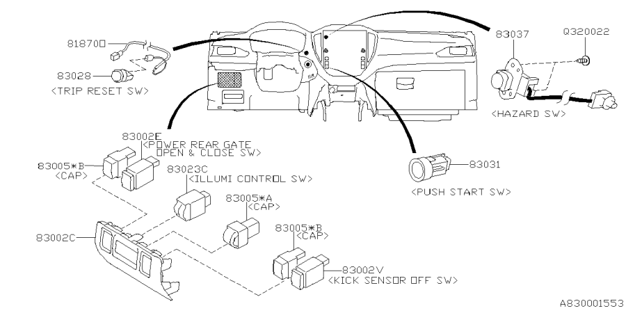 Diagram SWITCH (INSTRUMENTPANEL) for your Subaru Legacy  R Limited Sedan