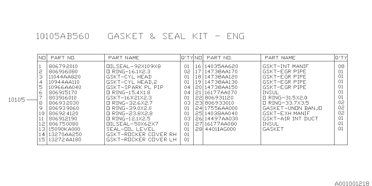 Diagram ENGINE ASSEMBLY for your Subaru