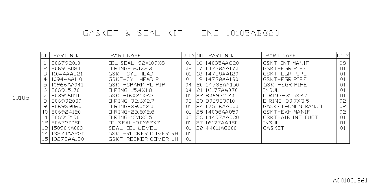 Diagram ENGINE ASSEMBLY for your Subaru