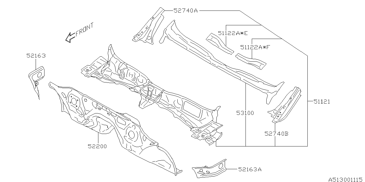 Diagram TOE BOARD & FRONT PANEL & STEERING BEAM for your 2007 Subaru Impreza   