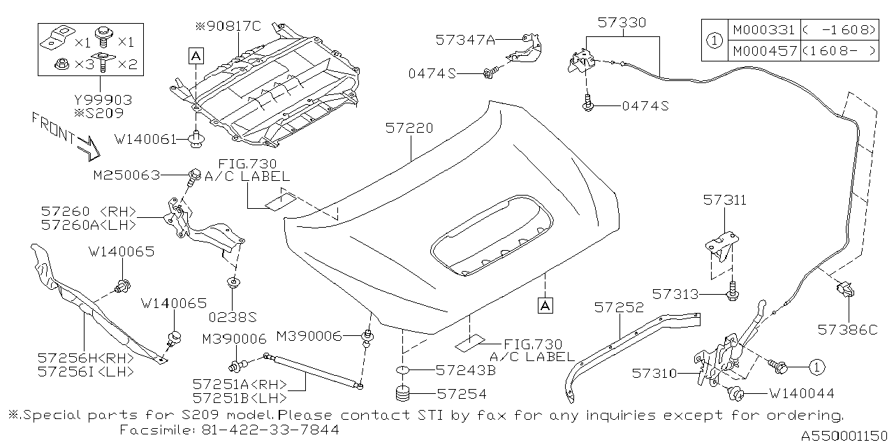 Diagram FRONT HOOD & FRONT HOOD LOCK for your 2019 Subaru STI  Base 