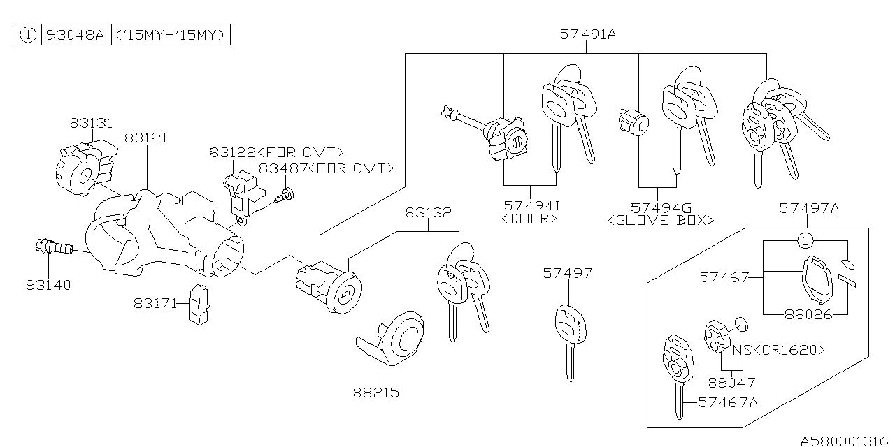 Diagram KEY KIT & KEY LOCK for your 2019 Subaru Crosstrek   