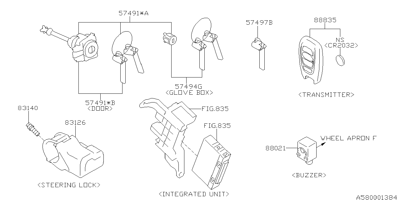 Diagram KEY KIT & KEY LOCK for your Subaru Legacy  