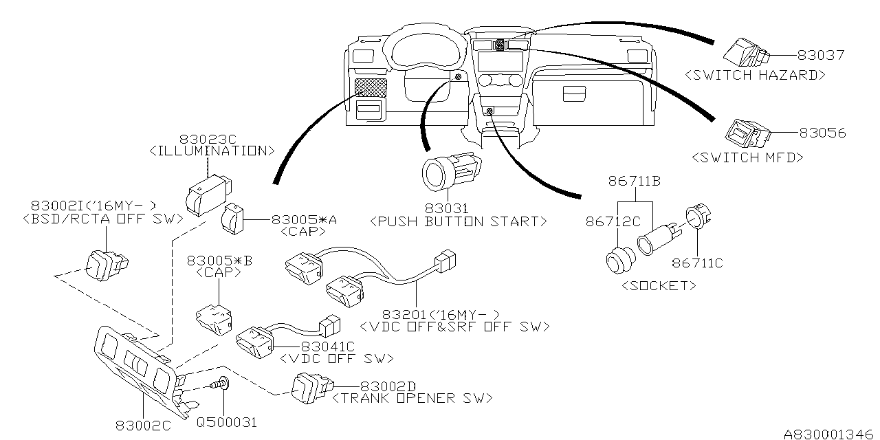 Diagram SWITCH (INSTRUMENTPANEL) for your 2013 Subaru Impreza  Limited Wagon 