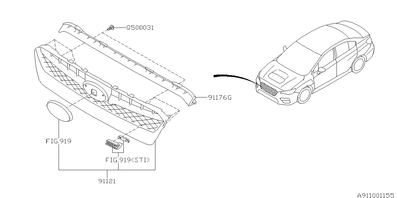 Diagram FRONT GRILLE for your 2019 Subaru Legacy  Premium w/EyeSight SEDAN 