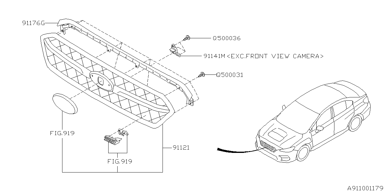 Diagram FRONT GRILLE for your 2019 Subaru Legacy  Premium w/EyeSight SEDAN 