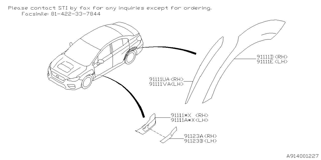 Diagram OUTER GARNISH for your 2010 Subaru STI   