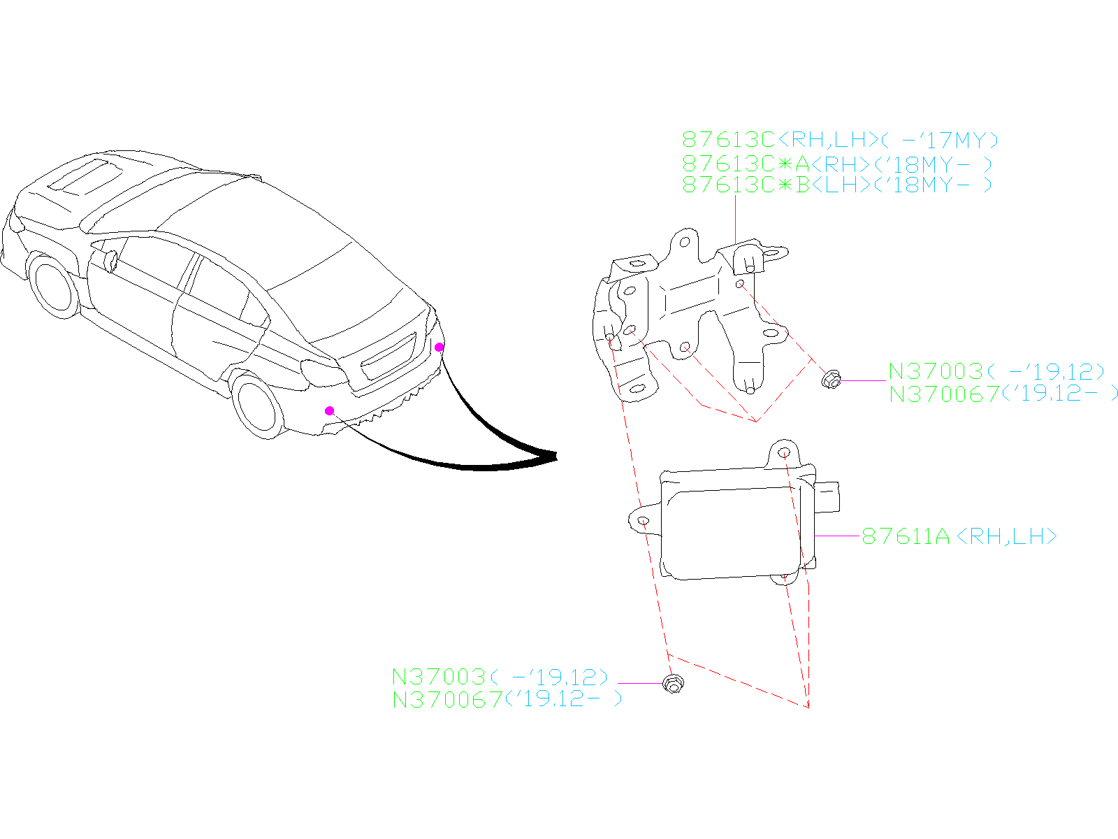 87611VA020 Subaru Radar Back and Side. SYSTEM, BSD, RCTA Gregoris