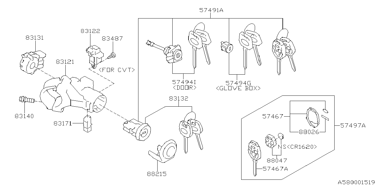 Diagram KEY KIT & KEY LOCK for your 2004 Subaru Forester 2.5L MT X LL Bean 