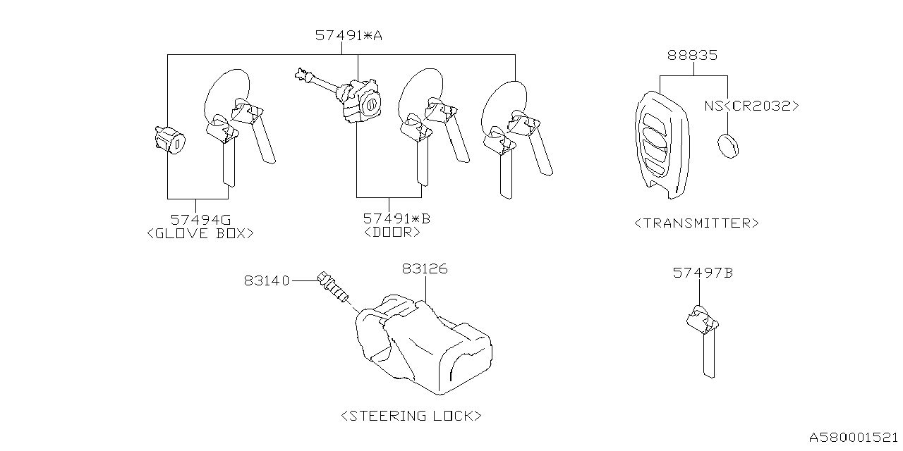 Diagram KEY KIT & KEY LOCK for your 2017 Subaru Legacy   